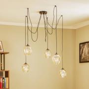 EMIBIG LIGHTING Pendellampa Starla, decentral, 5 lampor, bärnsten