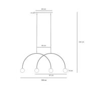 ALDEX Pendellampa Una 4, metall, glas, 4 lampor, korallröd