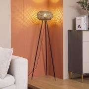 Lindby golvlampa Nerys, svart, bambu, Ø 31,5 cm, stativ