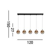 Searchlight LED-hänglampa Alchemy, 5 lampor, svart, bärnsten, glas