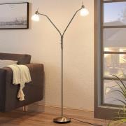 Lindby golvlampa Gwendolin, 160 cm, nickelfärgad, 2 lampor.