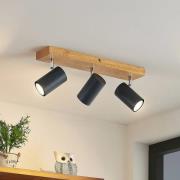 Lindby Maniva takspotlight, 44cm, 3 lampor, svart, GU10