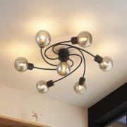 Lindby taklampa Ciala, 7-ljus, svart, rök, glas