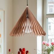 ALDEX Hänglampa Nature Sun Glas XL, spetsig kon, Ø 48 cm, trä