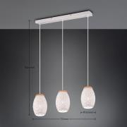 Reality Leuchten Hänglampa Bidar, längd 71 cm, vit matt, 3-lampig, met...
