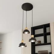 EMIBIG LIGHTING Seco pendellampa, Ø 30 cm, svart, metall/trä, 3 lampor...