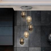 Schuller Valencia Ovila hänglampa, 5 lampor, rökgrå/cognac, metall, gl...