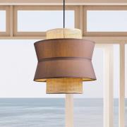 Viokef Hänglampa Rika Double, Ø 35 cm, grå/naturfärgad, tyg