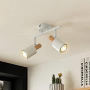 Lindby takspotlight Junes, 2 lampor, 33 cm lång, vit, trä