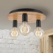Lamkur Lighting Dusty taklampa, bokträ, svart, Ø 33 cm, 3 lampor