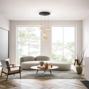 Fabas Luce LED-pendellampa Deva, 3 lampor, Ø 50 cm, bärnstensfärgad, C...