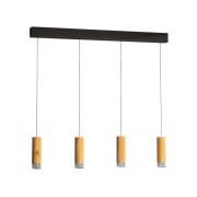FISCHER & HONSEL LED-pendellampa Shine-Wood, 100 cm, ek/svart, 4 lampo...