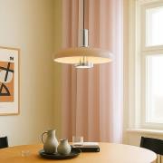 Lindby pendellampa Branford, retro, Ø 35 cm, beige, metall