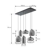 Lindby Hänglampa Marla, 6 lampor, glas, rökgrå