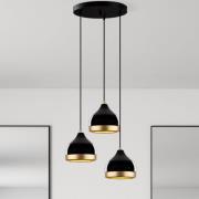 Opviq Hänglampa Yildo, 3 lampor, svart/guld, rondell, Ø37 cm
