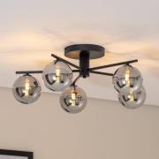 Jupiter Taklampa Prato, svart/rökgrå, glas, 5 lampor