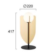 Viokef Bordslampa Fedora, höjd 42 cm, guldfärgad, metall/glas