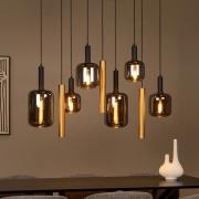 Lucide Hänglampa Joanet, längd 130 cm, rök/mässing, glas, 9 lampor