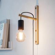 EGLO Pockley vägglampa, utsprång 16 cm, svart/trä, trä