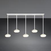 Trio Lighting LED-hänglampa Tarsia, matt vit, längd 161 cm, glas, 5 la...
