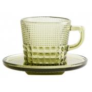 Nordal - Glass cup w/saucer, light green