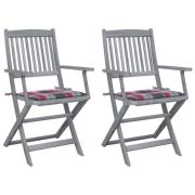 vidaXL Hopfällbara trädgårdsstolar med dynor 2 st massivt akaciaträ