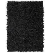 vidaXL Shaggy-matta äkta läder 160x230 cm svart