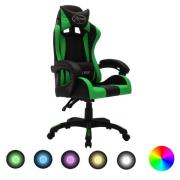 vidaXL Gamingstol med RGB LED-lampor grön och svart konstläder