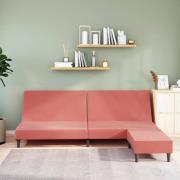 vidaXL Bäddsoffa 2-sits med fotpall rosa sammet