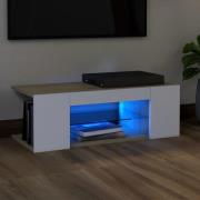 vidaXL TV-bänk med LED-belysning vit och sonoma-ek 90x39x30 cm