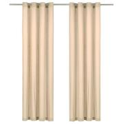 vidaXL Gardiner med metallringar 2 st bomull 140x175 cm beige