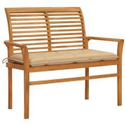 vidaXL Trädgårdsbänk med beige dyna 112 cm massiv teak