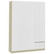 vidaXL Garderob 3 dörrar vit och sonoma-ek 120x50x180 cm spånskiva