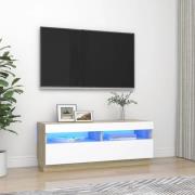 vidaXL TV-bänk med LED-belysning vit och sonoma-ek 100x35x40 cm