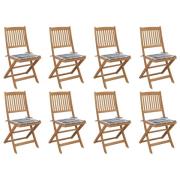 vidaXL Hopfällbara trädgårdsstolar med dynor 8 st massivt akaciaträ