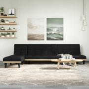 vidaXL L-formad bäddsoffa svart 255x140x70 cm tyg