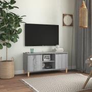 vidaXL TV-bänk med massiva träben grå sonoma 103,5x35x50 cm