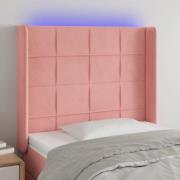 vidaXL Sänggavel LED rosa 93x16x118/128 cm sammet