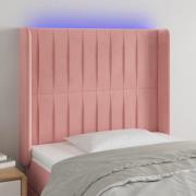 vidaXL Sänggavel LED rosa 103x16x118/128 cm sammet