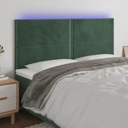 vidaXL Sänggavel LED mörkgrön 160x5x118/128 cm sammet