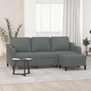 vidaXL 3-sitssoffa med fotpall Mörkgrå 180 cm tyg