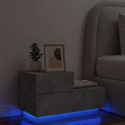 vidaXL Sängbord med LED-lampor betonggrå 70x36x40,5 cm
