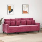 vidaXL 3-sitssoffa vinröd 180 cm sammet
