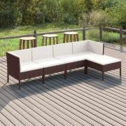 vidaXL Loungegrupp med dynor 5 delar konstrotting brun