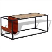 vidaXL Soffbord med tidningsställ 110x50x45 cm äkta läder
