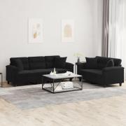 vidaXL Soffgrupp med kuddar 2 delar svart mikrofibertyg