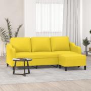 vidaXL 3-sitssoffa med fotpall Ljusgul 180 cm tyg