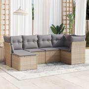 vidaXL Soffgrupp för trädgården med dynor 6 delar beige konstrotting