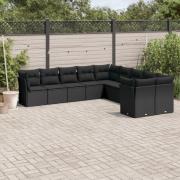 vidaXL Loungegrupp 10 delar med svarta dynor konstrotting
