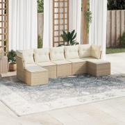vidaXL Matgrupp för trädgården med dynor 7 delar beige konstrotting